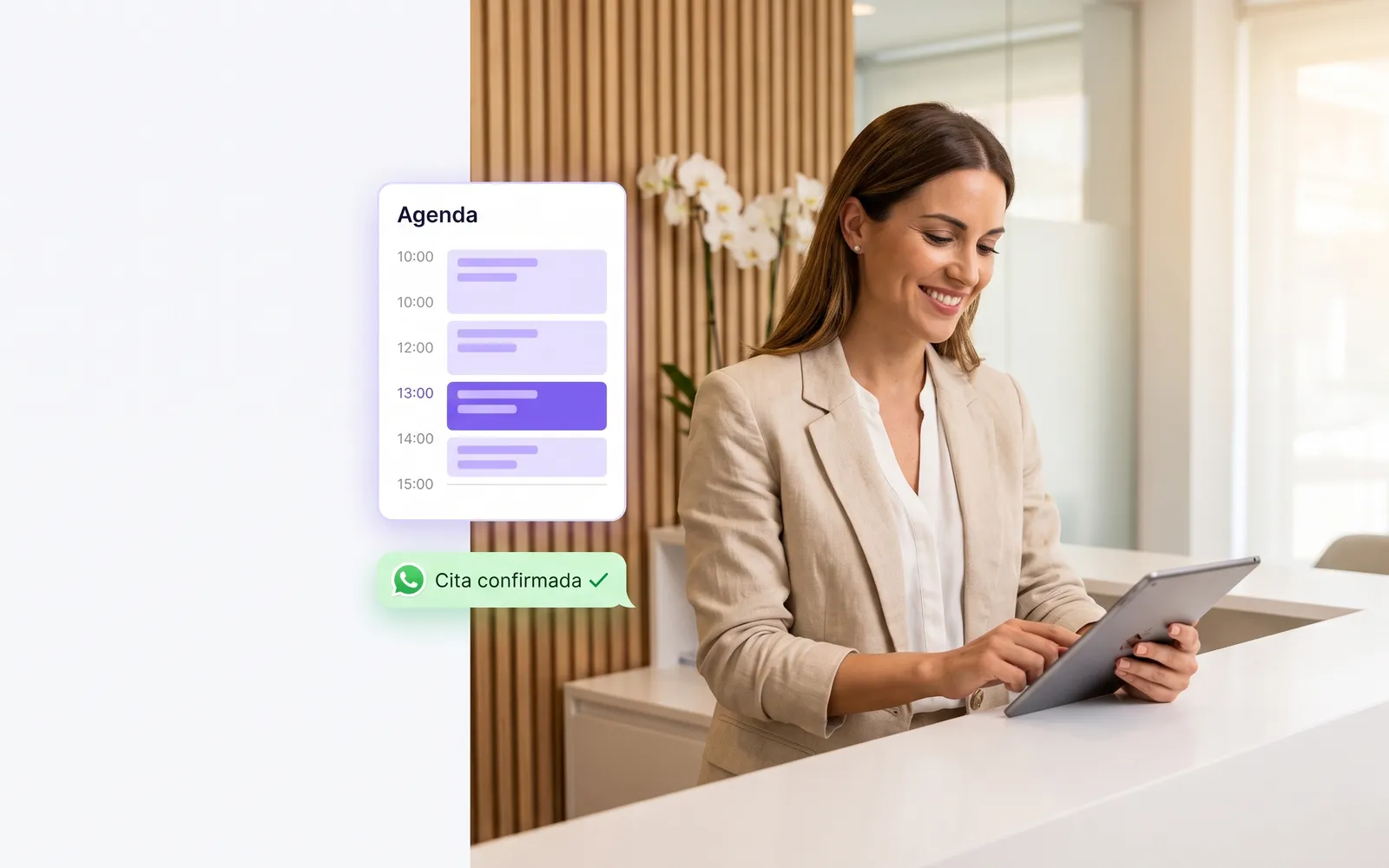 Smart aesthetic center schedule with a WhatsApp-confirmed appointment