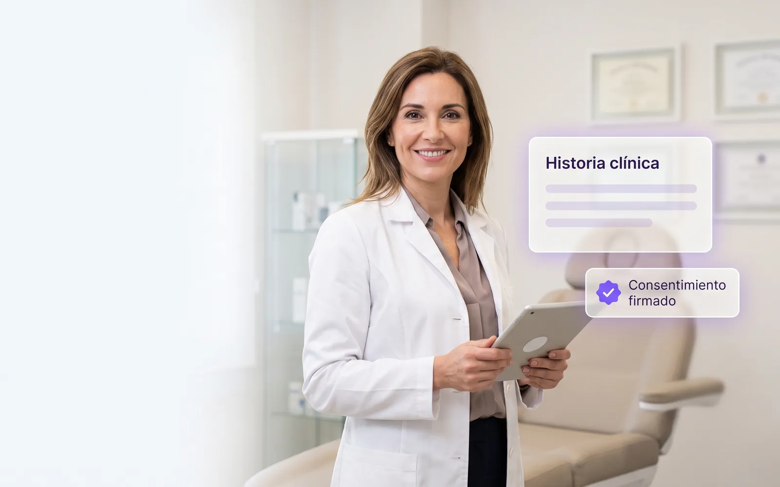 Profesional consultando la historia clínica y los consentimientos en la ficha del centro