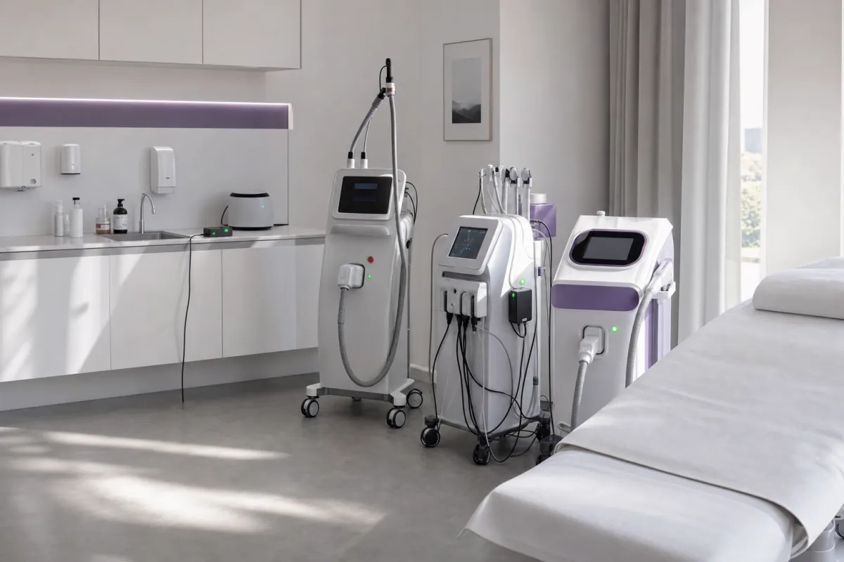 Aesthetic treatment room equipped with several connected devices
